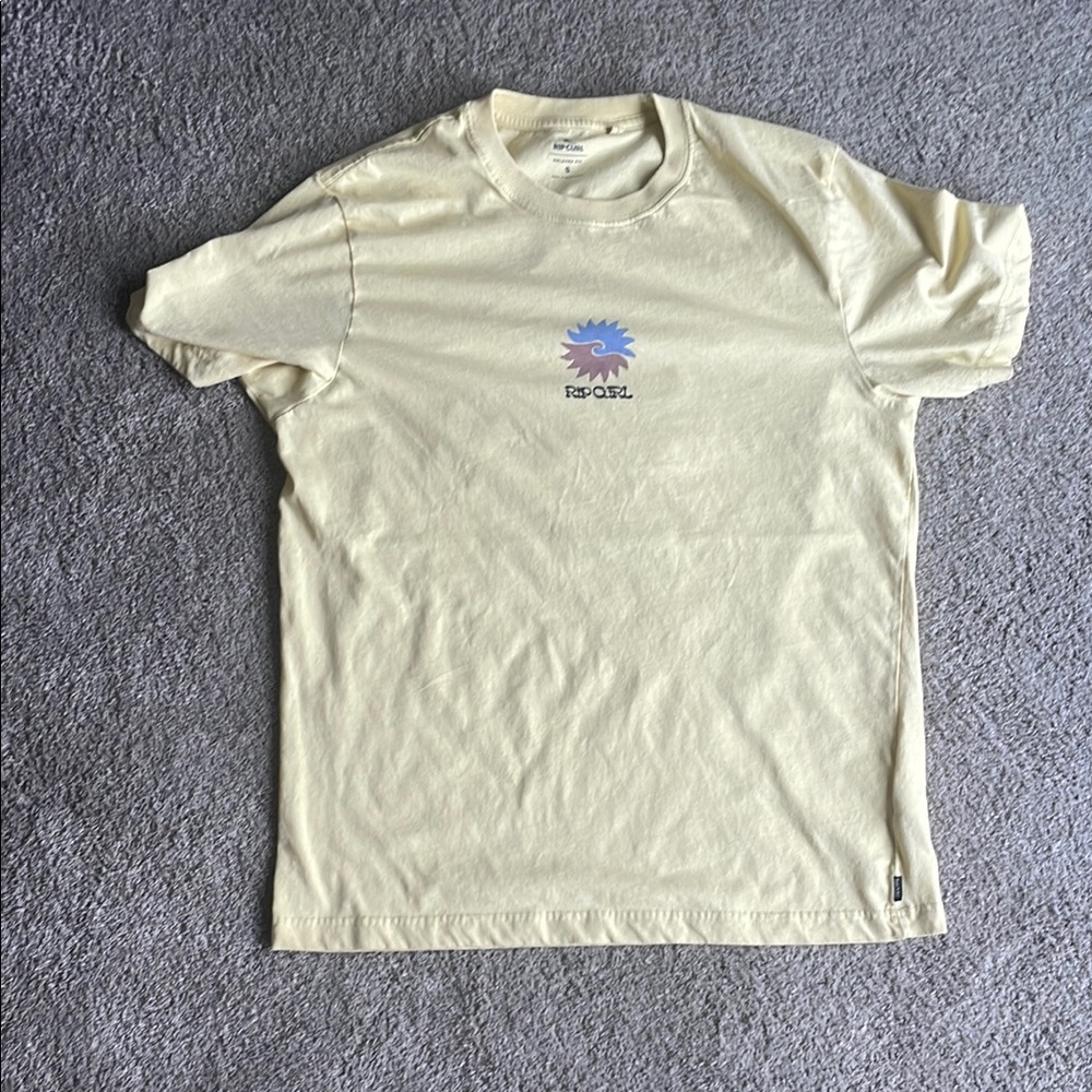 Rip Curl Pale Yellow Short Sleeve Tee with Small Multicolor Logo